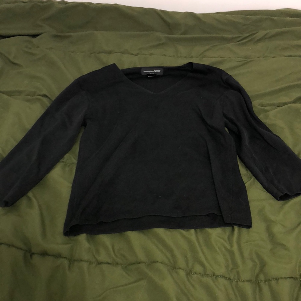 Nylon and Silk Black VNeck Cropped Black Shirt